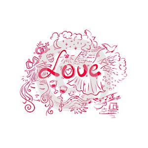 Love - handwritten word in pink color typography