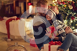 Love, happiness for Christmas, concept- romantic couple in love