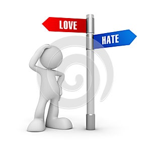 Love hate concept 3d illustration