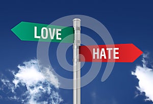 Love hate road sign