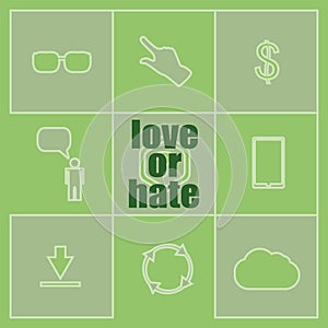 Love or hate Text. Social concept . Set of infographics elements