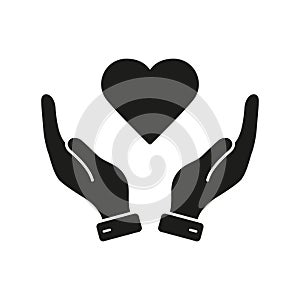 Love, Health, Charity, Care, Peace, Help Concept Glyph Pictogram. Emotional Support. Human Hands and Heart Shape