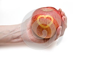 Love heart on apple