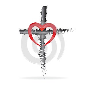 Love heart and cross religion symbol of faith vector photo