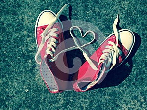 Love heart baseball boots sneakers laces copy space stock, photo, photograph, image, picture