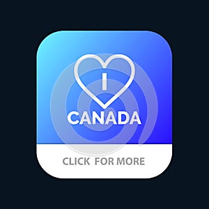 Love, Heart, Canada Mobile App Button. Android and IOS Line Version