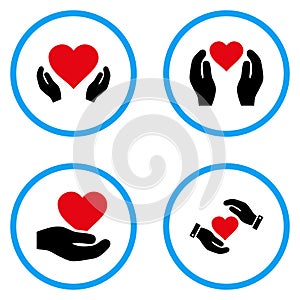 Love Heart Care Hands Rounded Vector Icons