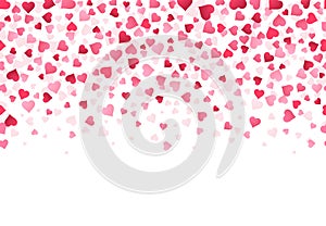 Love heart confetti. Wedding anniversary and valentines day greeting card design pattern, falling lovely red confetti