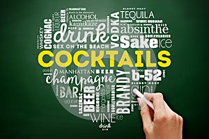 Love heart with Different cocktails and ingredients word cloud