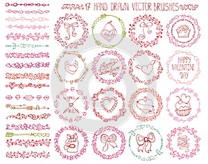 Love heart doodle brushes.Valentine,wedding wreath photo