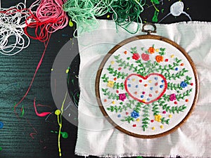 Love heart flower mind spiritual craft healing mental embroidery mandala handmade leisure hobby sewing illustration design art