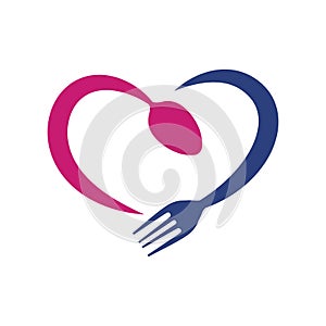 Love Heart Food Abstract Symbol with Fork and Spoon