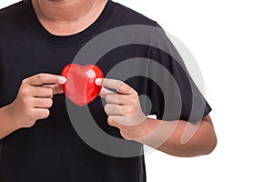 Love heart and healthcare concept : Woman holding red heart on h