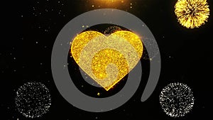 Love heart icon on firework display explosion particles.