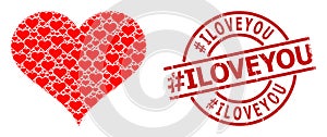 Love Heart Icon Recursive Mosaic and Rubber hash Iloveyou Badge photo