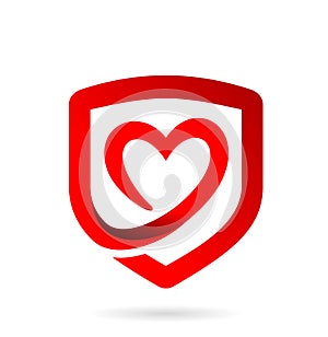 Shield heart logo vector icon