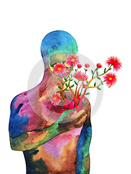 Love heart mind mental kindness human art abstract spiritual health watercolor painting illustration design photo