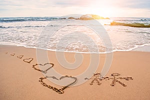 Love heart painting on beach