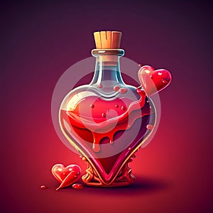 Love heart potion with red liquid. Valentine day. Generative AI