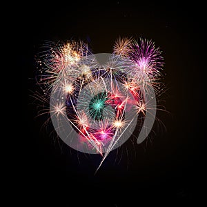 Love heart shape firework display.