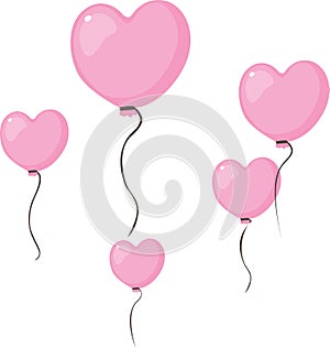 Love heart shape pink valentines balloon fly in the air isolated on white - vector