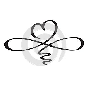 Love heart In the sign of infinity. Sign on postcard to Valentines day, wedding print. Vector calligraphy and lettering