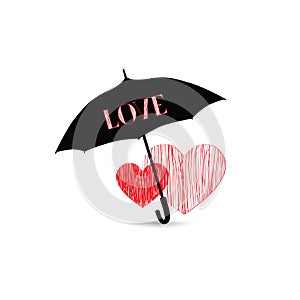 Love heart sign over umbrella protection. Two hearts in love icon