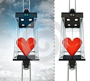 Love heart in sky elevator concept also isolated one