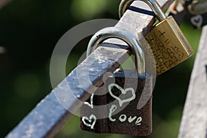 Love heart symbol eternal on metal lock. Romantic concept. Pretty valentine background