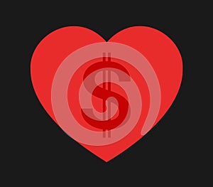 Love heart with symbol of US dollar