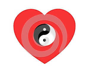 Love heart with symbol of Ying and Yang