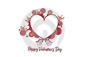 Love heart valentines day card with swirly floral red leafs and splatter paint around greetings card