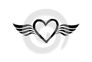 Love heart with wings. Valentine day icon. Lost love sign. Good