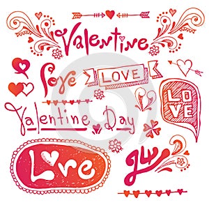 Love & Hearts Doodles Design Elements