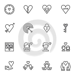 Love hearts line icons set