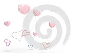 Love and Hearts Pink balloons and Valentine`s Day Inspiration Modern Concept composition and wedding greeting cards on isolated