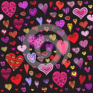 Love hearts seamless pattern. Doodle heart. Romantic background. Vector illustration