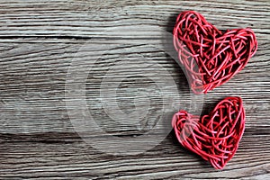 Love hearts on wooden background