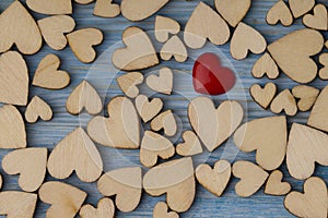 Love hearts on wooden texture background. Valentines day card concept