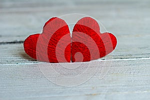 Love hearts on wooden texture background, valentines day card concept. original heart background