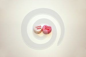 Love Her Love Him Valentines Day Conversation Hearts photo