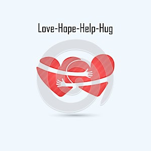 LOVE-HOPE-HELP-HUG vector logo design template.Aid & love icon.Wedding logo.Bridegroom & Bride icon idea concept.Family,man &