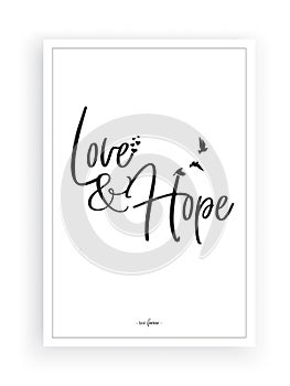 Love and Hope, Minimalist Wording Design, Wall Decor, Wall Decals Vector, Lettering, Art Decor, Wall artwork, Poster Design