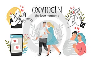 Love hormone, oxytocin hormone health colorful vector illustration