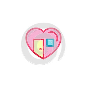 Love with house door and window Icon. Simple Heart Illustration Line Style Logo Template Design.