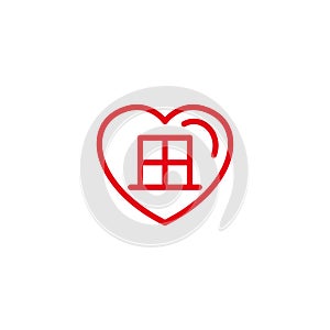 Love with house window Icon. Simple Heart Illustration Line Style Logo Template Design
