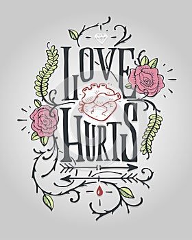 Love hurts lettering badge b
