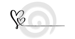 Love icon vector doodle two hearts and line for text. Hand drawn valentine day logo. Decor for greeting card, wedding