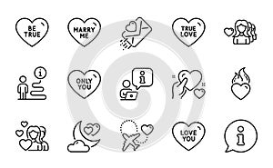 Love icons set. Included icon as Be true, Hold heart, True love. Vector