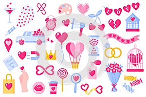 Love icons set for valentine`s day or wedding. Vector flat design isolated on white background